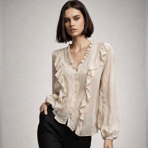 Apricot Vertical Ruffle Shimmer Slub Shirt NWT